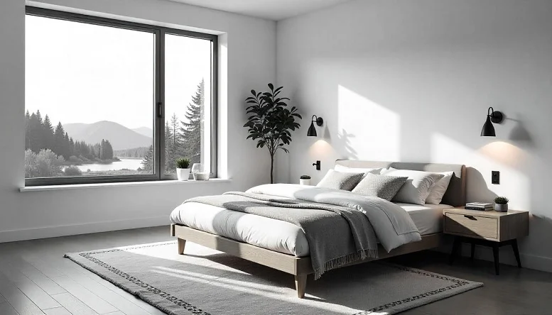 Mid century modern bedroom with a blend of affordable and premium furniture and decor. 